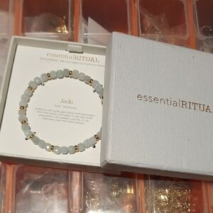 Genuine Jade 18K Gold Over Sterling Silver Beads Stretchy Bracelet LUCK HARMONY